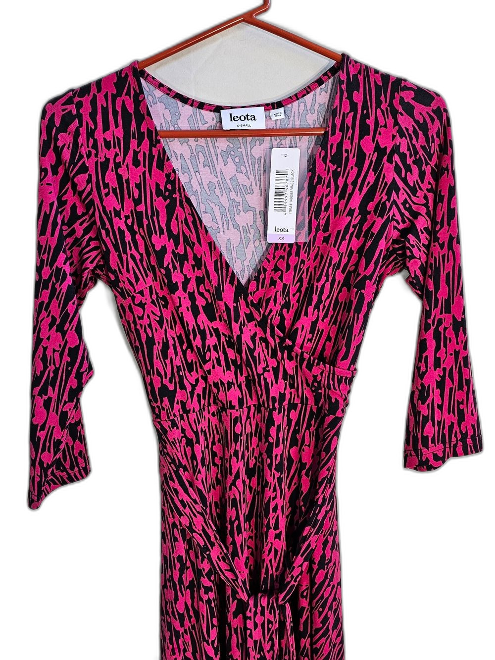 Leota Hot Pink & Black Animal Print Wrap Midi Dress